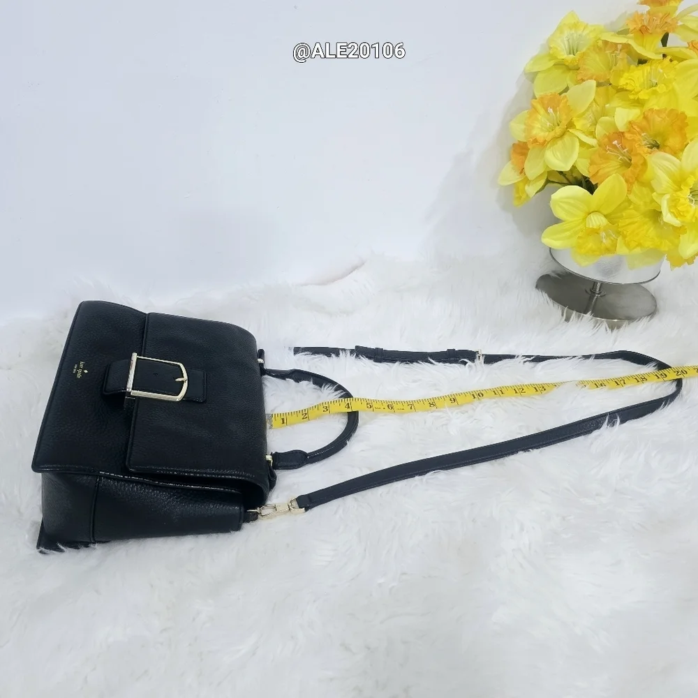 Kate Spade Black Leather Satchel with Gold Buckle